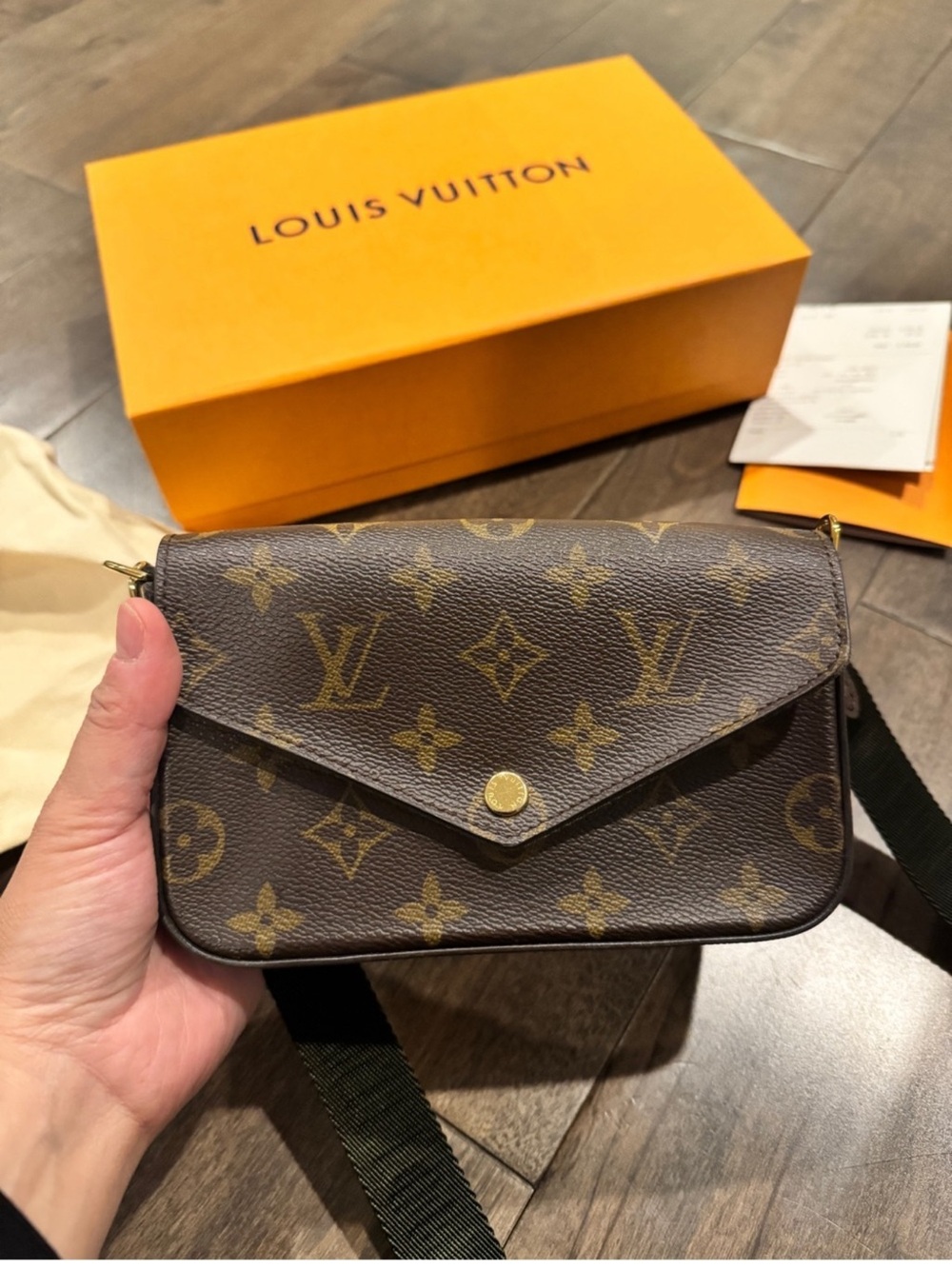 Louis Vuitton Monogram Canvas Envelope Crossbody in Brown and Gold